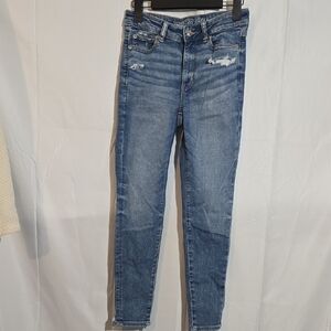 American Eagle Outfitters Blue Distressed Highrise Skinny Jeans